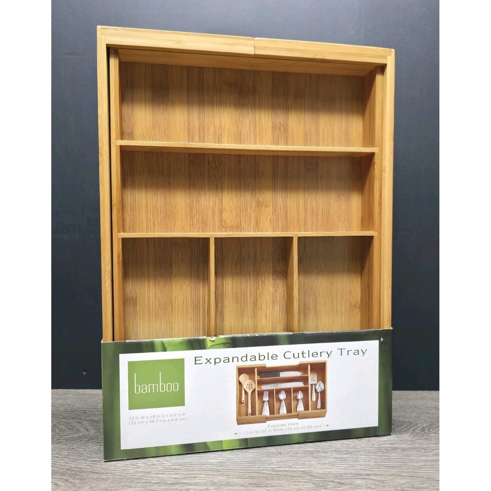 Bamboo Expandable Cutlery Tray 18005 Kitchen Drawer Organizer 13-22in Wide